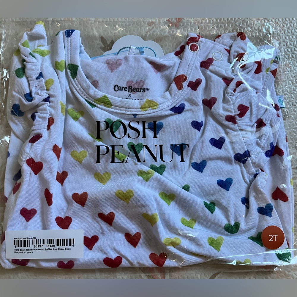 NWT- Posh Peanut x Care Bears Rainbow Heart Bodysuit